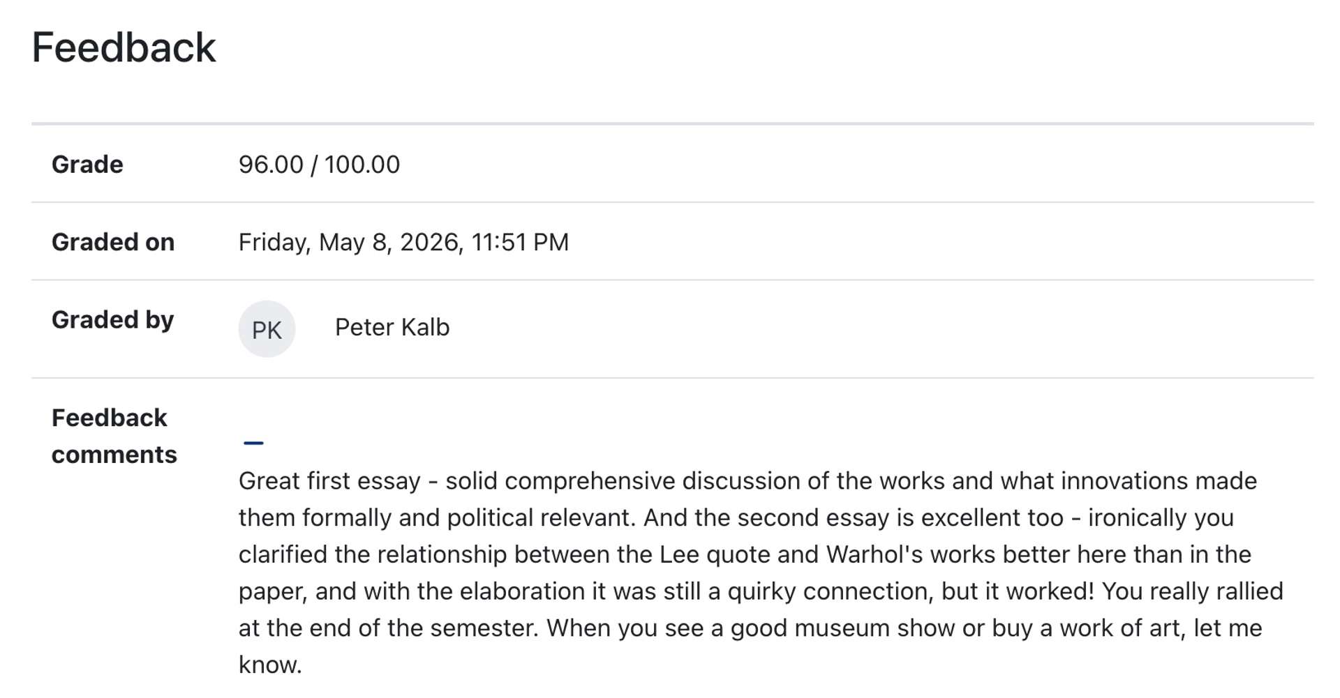 Final Essay Feedback
